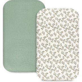 Hooyax Muslin Bassinet Sheets 2 Pack for Baby, Compatible with Bedside Sleeper Bassinet Fitted Sheets for Girls Boys, Ultra Soft and Skin-Friendly (Pink, Flower)