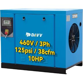 10HP / 7.5KW Rotary Screw Air Compressor - 33CFM Max. Pressure 125PSI - 460V/ 3-Phase/ 60Hz - NPT3/4" Skid Commercial Air Compressed System with Spin-on Air Oil Separator