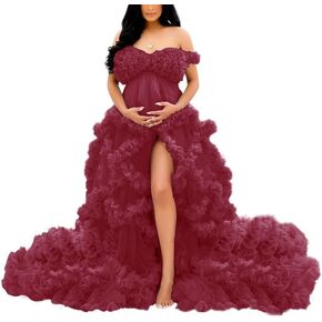 Women's Tulle Dress for Maternity Photoshoot Puffy Ruffles Bridal Lingerie Bathgown Illusion Wedding Scarf