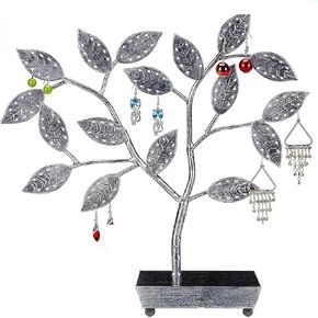 MyGift Jewelry Tree Bronze Bird Nest 48 Pair Earrings Holder, Bracelets/Necklace Organizer Stand