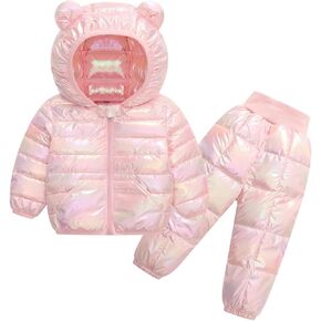 Toddler Baby Winter Bear Ears Puffer Coat Set Thick Warm Windproof Padded Parka Outfits Casual Kids Outerwear Jacket