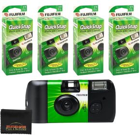 كاميرا Fujifilm Quicksnap Flash 400 ، كاميرا Fujifilm التي يمكن التخلص منها مع فلاش ، 27 تعرضًا مع قطعة قماش صغيرة للأحوام الصغيرة (2 عبوة)