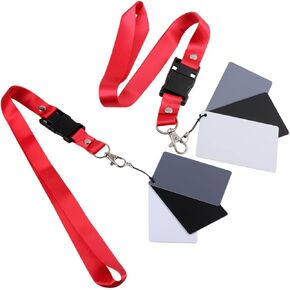2pcs Black White Gray Photo Calibration Card with Lanyard Neck Strap 18% Neutral Density