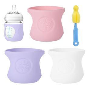 3 Pack Silicone Sleeves for Avent Natural Glass Baby Bottles, Anti Breakage Baby Bottle Holder with Brush Compatible with Philips Avent Glass Bottle 4 oz, Food Grade Silicone, BPA Free,