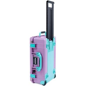 Lilac Pelican 1535 Air case, with Teal Handles, latches, & Trolley. Comes Empty & with Wheels.