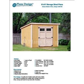 Modern Roof Style 8' x 10' Deluxe Shed Plans, Design # D0810M, Material List and Step By Step Included