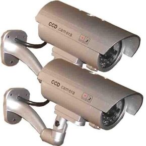 2 Pack - USAHITEC JYtrend (TM) Outdoor Dummy Fake Security Camera with Inflared LEDs Blinking Light, Silver
