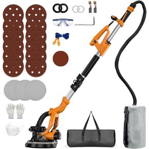 Drywall Sander with Vacuum Dust Collector - 9 Variable Speed 800-2100RPM, Collapsible & Telescoping Handle, Popcorn Ceiling Removal Tool with LED Light for Sanding Wall, Ceiling Removal