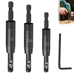 𝐔𝐩𝐠𝐫𝐚𝐝𝐞𝐝 Self Centering Drill Bit Set, CC2430 3/32", 7/64", 1/8" VIX Bit Center Hing Drill Bit for 1/4 in Clic-Change Hex Shank Drill, #6 8 10, 3 Piece