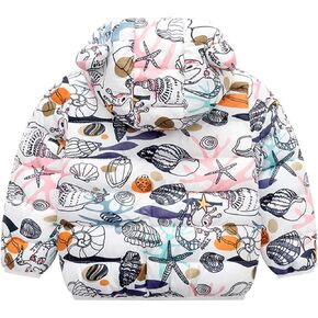 Toddler Bear Ear Down Coat Colorful Underwater Animals Printed Jacket Fashion Winter Puffer Clothing Lightweight Warm