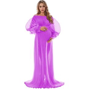 Changuan Puffy Ruffle Maternity Dress for Photoshoot Long Sheer Lingerie Pregnancy Gowns Baby Shower Dress Photography ZFPZ02