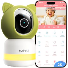 Smart WiFi Baby Monitor 2K 4MP, PTZ Indoor Cam for Nursery, Crying/Feed/Temp/Humidity Alerts, Night Vision w/Gentle Light, Soothing Lullabies for Baby Sleep, App Control, Cloud&Local Storage