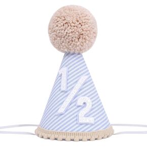 Half Birthday Hat for boys - 1/2 Birthday crown, Six Months Party Decorations, Boho Blue Stripes Half Hat