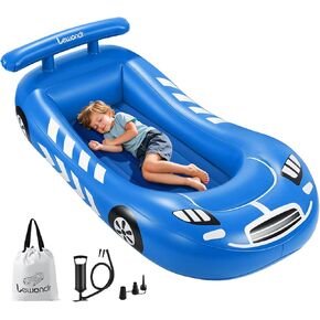 Inflatable Kids Bed, Racecar Toddler Air Mattress with Safety Bumpers, Toddler Blow up Mattress with Hand Pump, Portable Toddler Travel Bed for Camping, Sleepovers, Vacation & Home, Blue
