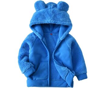 Bear Ears Shape Fleece Warm Hoodies Clothes Toddler Zip Up Light Jacket Sweatshirt Outwear For Baby Boys Girls Jacket for Boys (Blue, 3-4 Years)