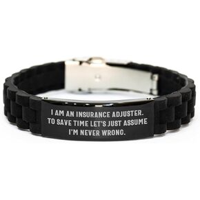 Inspirational Insurance Adjuster Gifts: Silver Black Stainless Steel Glide lock Clasp Bracelet for Insurance Adjuster Women and Men, Funny Christmas Unique Gifts from Husband to Wife or Friend