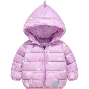 Toddler Boy Girl Winter Dinosaur Hooded Puffer Jackets Coats Warm Zip-UP Light Padded Outerwear with Pockets
