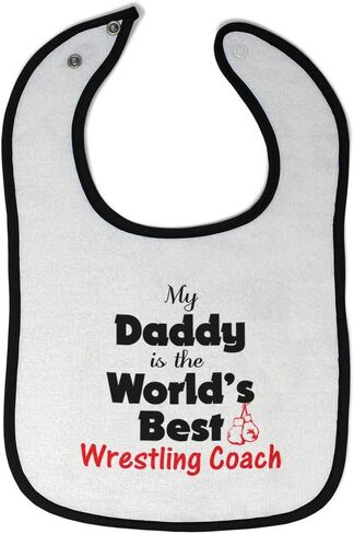 Custom Toddler & Baby Bibs Burp Cloths Dad My Daddy is The World's Best Wrestling Coach Dad Father's Day Cotton Baby Items for Baby Girl & Boy White Black Custom Text Here in Saudi Arabia