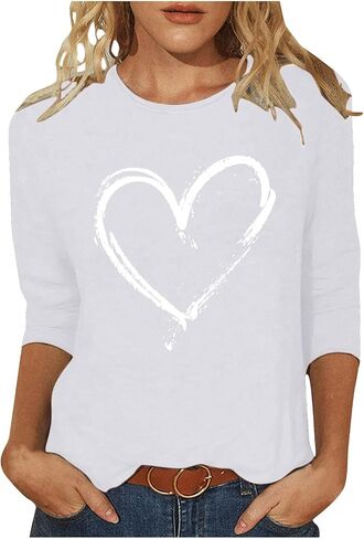 Women Love Heart Printed Shirts Junior Tops Cute Casual Graphic Tshirts Trendy Tees Spring Summer Clothes Plus Size in Saudi Arabia