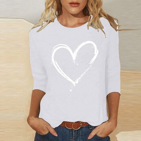 Women Love Heart Printed Shirts Junior Tops Cute Casual Graphic Tshirts Trendy Tees Spring Summer Clothes Plus Size in Saudi Arabia