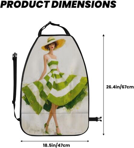 Woman Green White Striped Dress Car Seat Back Kick Protectors,2 Pack Kick Mats with Storage Pockets for Vehicles to Protect from Dirt Mud Scratches in Saudi Arabia