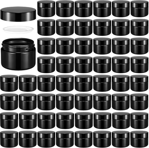 Domensi 60 Pcs 1oz Glass Jars with Lids Bulk Salve Tins Small Glass Candle Jars Cosmetic Jars for Travel with Inner Liners Containers for Lotions Sample Cream(Amber, Black Lid) in Kuwait