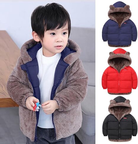 Winter Down Coats for Kids Baby Boys Girls Light Puffer Padded Jacket Bear Hoods Infant Outerwear 3D in Kuwait