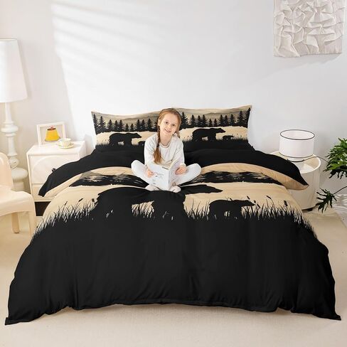 Erosebridal Wildlife Deer Bedding Set Toddler Rustic Cabin Comforter Cover for Boys Teen Men,Farmhouse Woodland Hunting Duvet Cover Country Wild Animal Bed Set Bedroom Decor 2 Pcs in Kuwait