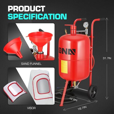 DNA MOTORING 10Gallon Sandblaster Air Sand Blaster Kit, Pot Sandblaster, 125PSI High Pressure Sand Blasting Machine for Special Surface Treatment, Stain Removal Paint, w/4 Ceramic Nozzles, TOOLS-00656 in Saudi Arabia