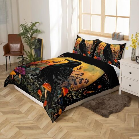 Cat Crow Cover Cover Toddler Size Halloween Whorrory Style Cofforting Coffort of Teens Oners Kids pumpking legking set 3D Wild Animal Cover 2 قطعة غطاء سرير زخرفي (بدون لحاف) in Kuwait