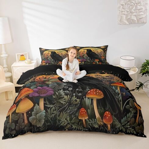 Cat Crow Cover Cover Toddler Size Halloween Whorrory Style Cofforting Coffort of Teens Oners Kids pumpking legking set 3D Wild Animal Cover 2 قطعة غطاء سرير زخرفي (بدون لحاف) in Kuwait