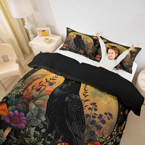 Cat Crow Cover Cover Toddler Size Halloween Whorrory Style Cofforting Coffort of Teens Oners Kids pumpking legking set 3D Wild Animal Cover 2 قطعة غطاء سرير زخرفي (بدون لحاف) in Kuwait