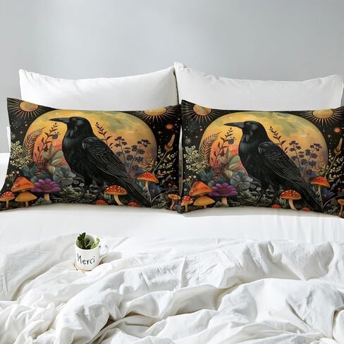 Cat Crow Cover Cover Toddler Size Halloween Whorrory Style Cofforting Coffort of Teens Oners Kids pumpking legking set 3D Wild Animal Cover 2 قطعة غطاء سرير زخرفي (بدون لحاف) in Kuwait