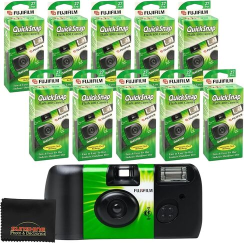 Fujifilm QuickSnap Flash 400 Camera, Fujifilm Disposable Camera with Flash, 27 Exposures with Sunshine Photo Microfiber Cloth (7 Pack) in Kuwait
