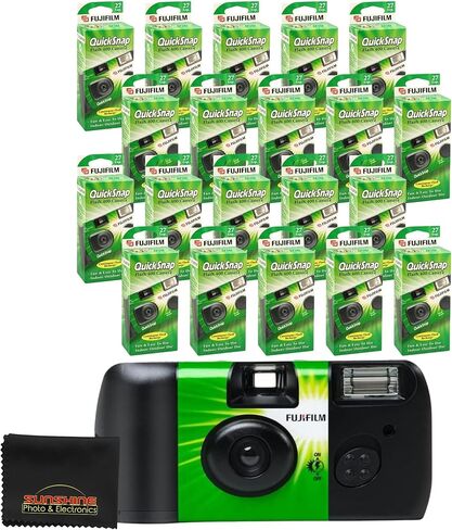 Fujifilm QuickSnap Flash 400 Camera, Fujifilm Disposable Camera with Flash, 27 Exposures with Sunshine Photo Microfiber Cloth (7 Pack) in Kuwait