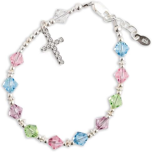 Children's Sterling Silver First Communion Rosary Bracelet with High End Crystals and CZ Cross (6-6.5") in Kuwait