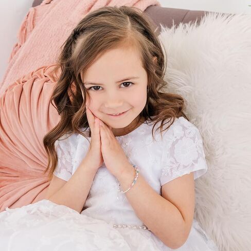 Children's Sterling Silver First Communion Rosary Bracelet with High End Crystals and CZ Cross (6-6.5") in Kuwait