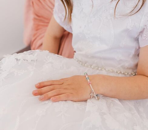 Children's Sterling Silver First Communion Rosary Bracelet with High End Crystals and CZ Cross (6-6.5") in Kuwait