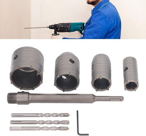 8Pcs Concrete Hole Saw with 220mm Plus Shank, Hole Saw Kit 30mm 40mm 50mm 65mm with 3 Core Drills Hole Opener Cutter for Cement Brick Concrete Stone Wall in Saudi Arabia