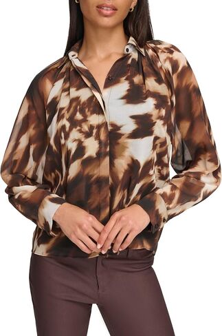 Calvin Klein Women's Printed Button Up Long Sleeve Blouse in Saudi Arabia