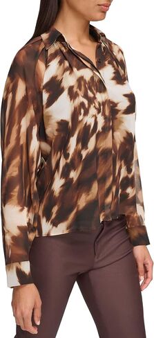 Calvin Klein Women's Printed Button Up Long Sleeve Blouse in Saudi Arabia