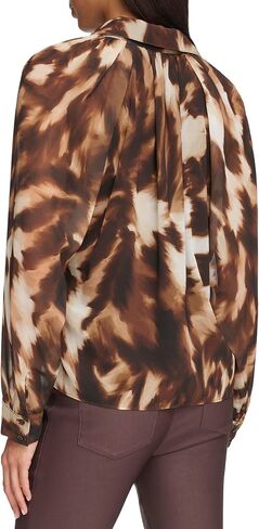 Calvin Klein Women's Printed Button Up Long Sleeve Blouse in Saudi Arabia
