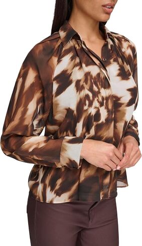 Calvin Klein Women's Printed Button Up Long Sleeve Blouse in Saudi Arabia