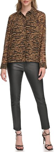 Calvin Klein Women's Printed Button Up Long Sleeve Blouse in Saudi Arabia