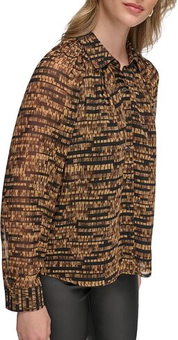 Calvin Klein Women's Printed Button Up Long Sleeve Blouse in Saudi Arabia