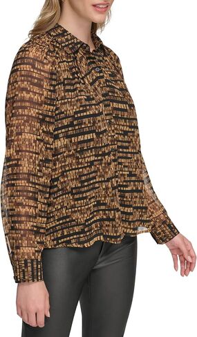 Calvin Klein Women's Printed Button Up Long Sleeve Blouse in Saudi Arabia