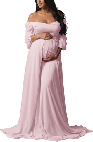 Sevintage Maternity Dress for Photoshoot Long Sleeve Chiffon Elegant Pregnancy Dresses Baby Shower Gowns in Saudi Arabia