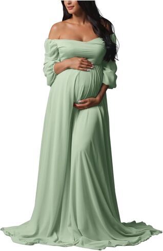 Sevintage Maternity Dress for Photoshoot Long Sleeve Chiffon Elegant Pregnancy Dresses Baby Shower Gowns in Saudi Arabia