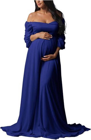 Sevintage Maternity Dress for Photoshoot Long Sleeve Chiffon Elegant Pregnancy Dresses Baby Shower Gowns in Saudi Arabia