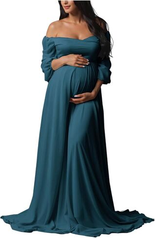 Sevintage Maternity Dress for Photoshoot Long Sleeve Chiffon Elegant Pregnancy Dresses Baby Shower Gowns in Saudi Arabia